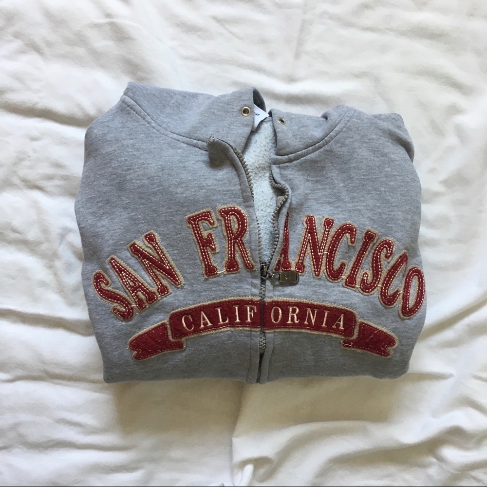 san francisco grey zippered hoodie, size M